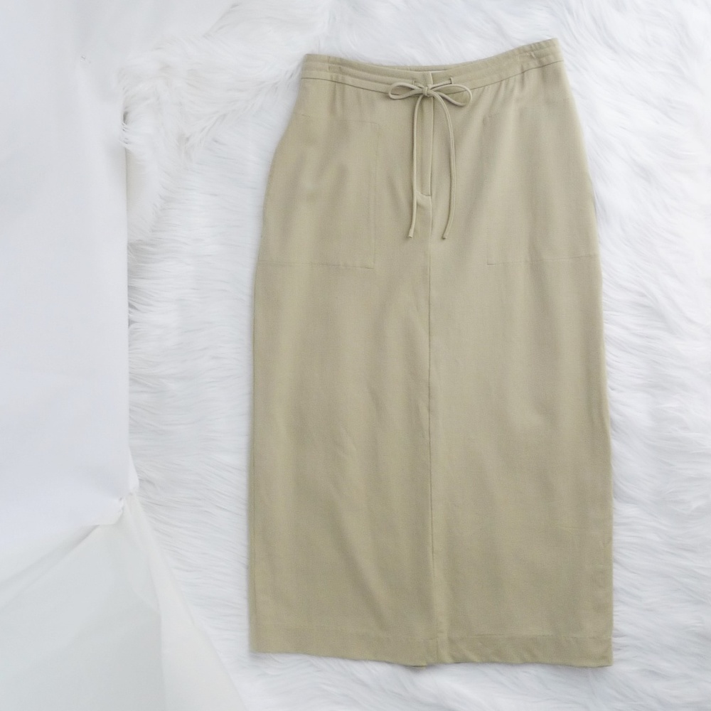 Tahari Taupe Long Skirt Sz 6 Pockets Rayon Wool